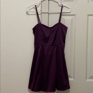 Purple satin mini dress with removable straps